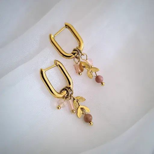 Leafy Pink Rectangular Hoops