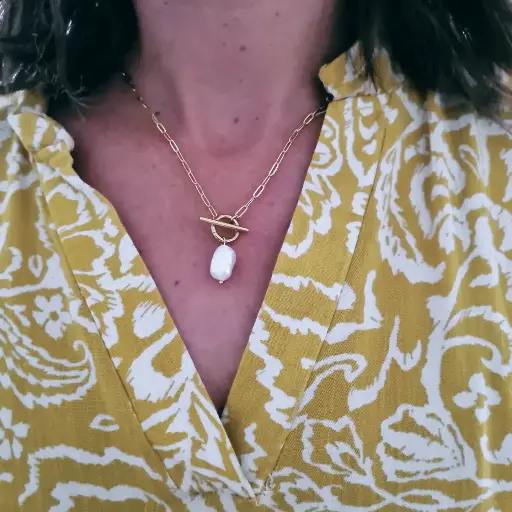 Paperclip Necklace with Pearl